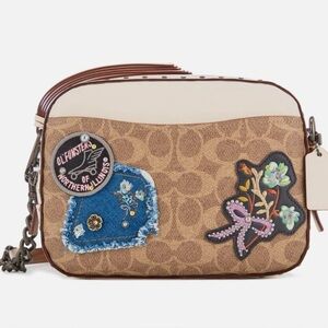 Coach Camera Bag in Signature Canvas with Patches and Rivets Retired Style